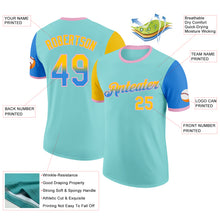 Charger l'image dans la galerie, Custom Ice Blue Yellow Powder Blue-Light Pink Gradient Two Tone Performance T-Shirt
