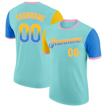 Charger l'image dans la galerie, Custom Ice Blue Yellow Powder Blue-Light Pink Gradient Two Tone Performance T-Shirt
