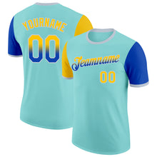 Laden Sie das Bild in den Galerie-Viewer, Custom Ice Blue Yellow Thunder Blue-Silver Gradient Two Tone Performance T-Shirt
