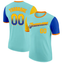 Laden Sie das Bild in den Galerie-Viewer, Custom Ice Blue Yellow Thunder Blue-Bay Orange Gradient Two Tone Performance T-Shirt
