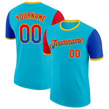 Load image into Gallery viewer, Custom Lakes Blue Fire Red Thunder Blue-Yellow Gradient Two Tone Performance T-Shirt
