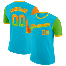 Загрузить изображение в средство просмотра галереи, Custom Lakes Blue Bay Orange Aurora Green-Yellow Gradient Two Tone Performance T-Shirt
