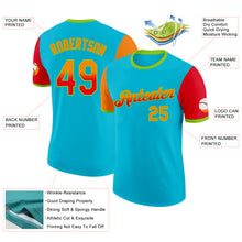 Charger l'image dans la galerie, Custom Lakes Blue Bay Orange Fire Red-Neon Green Gradient Two Tone Performance T-Shirt
