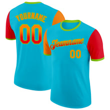 Charger l'image dans la galerie, Custom Lakes Blue Bay Orange Fire Red-Neon Green Gradient Two Tone Performance T-Shirt
