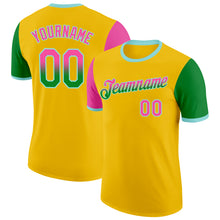 Load image into Gallery viewer, Custom Yellow Pink Grass Green-Ice Blue Gradient Two Tone Performance T-Shirt
