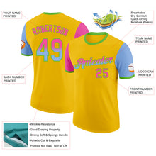Load image into Gallery viewer, Custom Yellow Pink Light Blue-Aurora Green Gradient Two Tone Performance T-Shirt
