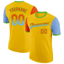 Load image into Gallery viewer, Custom Yellow Orange Light Blue-Aurora Green Gradient Two Tone Performance T-Shirt
