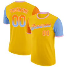Laden Sie das Bild in den Galerie-Viewer, Custom Yellow Bay Orange Light Blue-Light Pink Gradient Two Tone Performance T-Shirt
