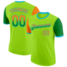 Загрузить изображение в средство просмотра галереи, Custom Neon Green Bay Orange Grass Green-Lakes Blue Gradient Two Tone Performance T-Shirt
