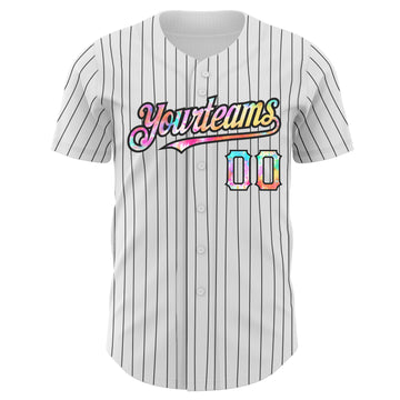 Custom White Black Pinstripe Tie Dye Authentic Baseball Jersey