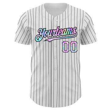 Custom White Black Pinstripe Tie Dye Authentic Baseball Jersey