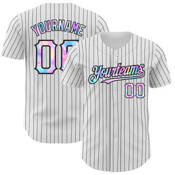 Custom White Black Pinstripe Tie Dye Authentic Baseball Jersey