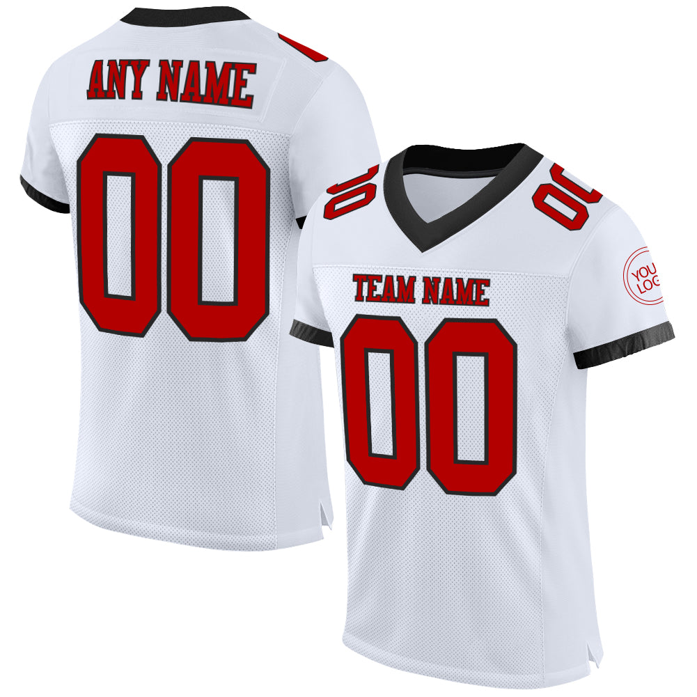 Custom White Red-Black Mesh Authentic Football Jersey