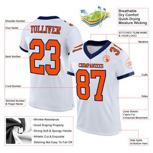 Custom White Orange-Navy Mesh Authentic Football Jersey