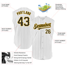 Load image into Gallery viewer, Custom White Black Pinstripe Gold Authentic Sleeveless Baseball Jersey
