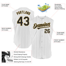 Load image into Gallery viewer, Custom White Black Pinstripe Old Gold Authentic Sleeveless Baseball Jersey
