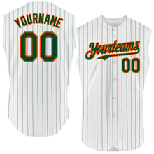 Load image into Gallery viewer, Custom White Green Pinstripe Orange Authentic Sleeveless Baseball Jersey
