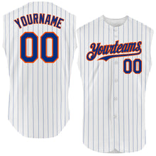 Load image into Gallery viewer, Custom White Royal Pinstripe Orange Authentic Sleeveless Baseball Jersey
