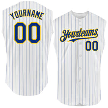 Загрузить изображение в средство просмотра галереи, Custom White Royal Pinstripe Yellow Authentic Sleeveless Baseball Jersey
