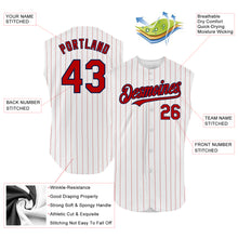 Load image into Gallery viewer, Custom White Red Pinstripe Navy Authentic Sleeveless Baseball Jersey
