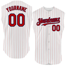 Load image into Gallery viewer, Custom White Red Pinstripe Navy Authentic Sleeveless Baseball Jersey
