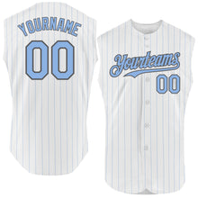 Load image into Gallery viewer, Custom White Light Blue Pinstripe Steel Gray Authentic Sleeveless Baseball Jersey
