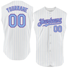 Загрузить изображение в средство просмотра галереи, Custom White Light Blue Pinstripe Purple Authentic Sleeveless Baseball Jersey
