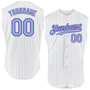 Custom White Light Blue Pinstripe Purple Authentic Sleeveless Baseball Jersey