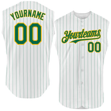 Загрузить изображение в средство просмотра галереи, Custom White Kelly Green Pinstripe Gold Authentic Sleeveless Baseball Jersey
