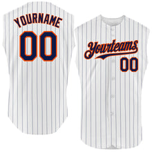 Load image into Gallery viewer, Custom White Navy Pinstripe Orange Authentic Sleeveless Baseball Jersey
