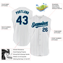 Загрузить изображение в средство просмотра галереи, Custom White Navy Pinstripe Teal Authentic Sleeveless Baseball Jersey
