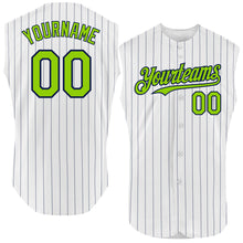 Charger l&#39;image dans la galerie, Custom White Navy Pinstripe Neon Green Authentic Sleeveless Baseball Jersey
