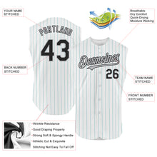 Laden Sie das Bild in den Galerie-Viewer, Custom White Teal Pinstripe Black-Gray Authentic Sleeveless Baseball Jersey
