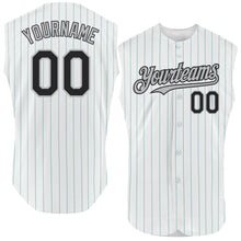 Laden Sie das Bild in den Galerie-Viewer, Custom White Teal Pinstripe Black-Gray Authentic Sleeveless Baseball Jersey
