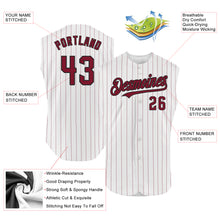 Laden Sie das Bild in den Galerie-Viewer, Custom White Crimson Pinstripe Black Authentic Sleeveless Baseball Jersey
