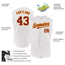 Laden Sie das Bild in den Galerie-Viewer, Custom White Crimson Pinstripe Gold Authentic Sleeveless Baseball Jersey
