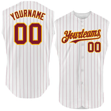 Laden Sie das Bild in den Galerie-Viewer, Custom White Crimson Pinstripe Gold Authentic Sleeveless Baseball Jersey
