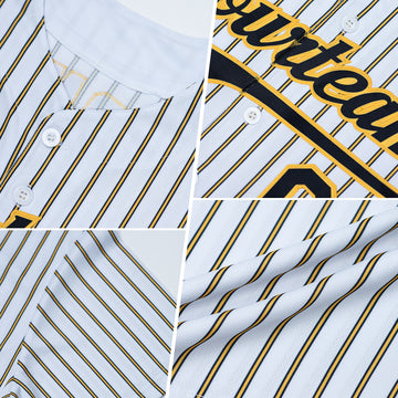 Custom White (Black Old Gold Pinstripe) Black-Old Gold Authentic Baseball Jersey