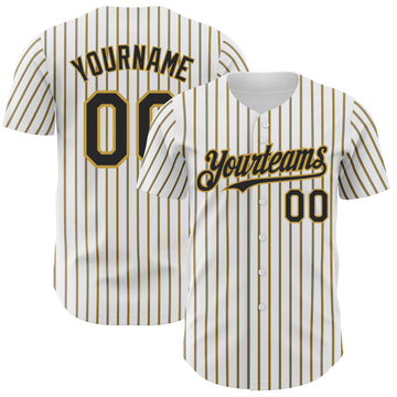 Custom White (Black Old Gold Pinstripe) Black-Old Gold Authentic Baseball Jersey