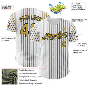 Custom White (Black Old Gold Pinstripe) Old Gold-Black Authentic Baseball Jersey