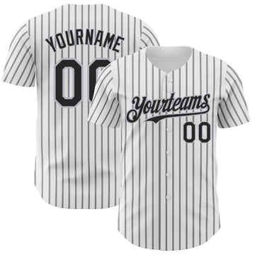 Custom White (Black Gray Pinstripe) Black-Gray Authentic Baseball Jersey