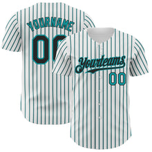 Загрузить изображение в средство просмотра галереи, Custom White (Black Teal Pinstripe) Black-Teal Authentic Baseball Jersey
