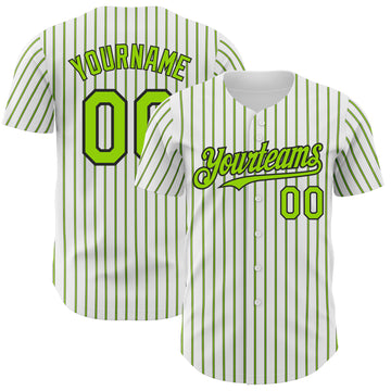 Custom White (Black Neon Green Pinstripe) Neon Green-Black Authentic Baseball Jersey