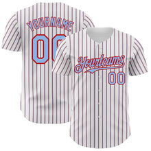 Load image into Gallery viewer, Custom White (Red Light Blue Pinstripe) Light Blue-Red Authentic Baseball Jersey
