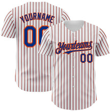 Charger l&#39;image dans la galerie, Custom White (Royal Orange Pinstripe) Orange-Royal Authentic Baseball Jersey
