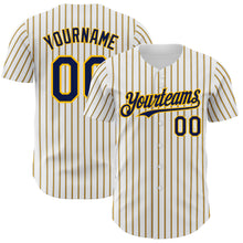Charger l&#39;image dans la galerie, Custom White (Navy Gold Pinstripe) Navy-Gold Authentic Baseball Jersey
