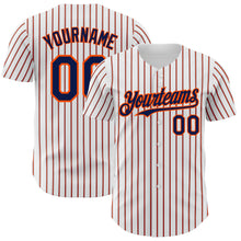 Загрузить изображение в средство просмотра галереи, Custom White (Navy Orange Pinstripe) Navy-Orange Authentic Baseball Jersey
