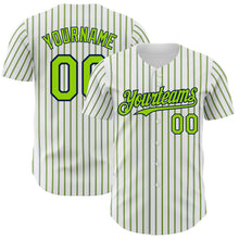 Laden Sie das Bild in den Galerie-Viewer, Custom White (Navy Neon Green Pinstripe) Neon Green-Navy Authentic Baseball Jersey
