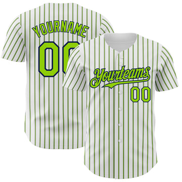 Custom White (Navy Neon Green Pinstripe) Neon Green-Navy Authentic Baseball Jersey