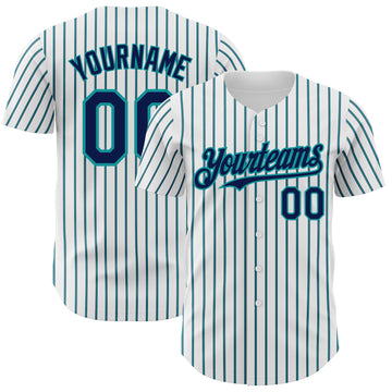Custom White (Navy Teal Pinstripe) Navy-Teal Authentic Baseball Jersey